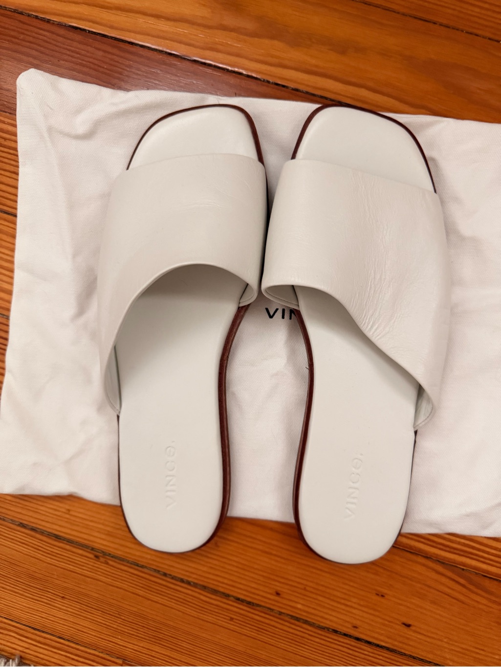 Vince White Leather Slide Sandals